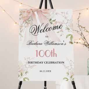 Elegant Watercolor Pink Bow Floral 100th Birthday Foam Board