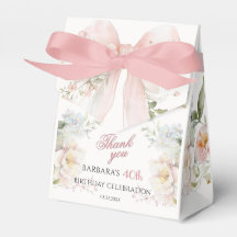 Elegant Watercolor Pink Bow Floral 40th Birthday 