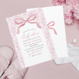 Elegant  Watercolor Pink Bow Girl Baby Shower Invi Invitation