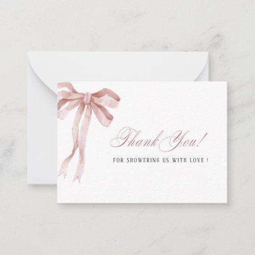 Elegant Watercolor Pink Bow ribbon  Baby shower Note Card
