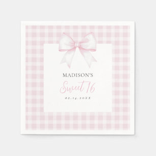 Elegant Watercolor Pink Bow Sweet 16 Girl Birthday Napkins