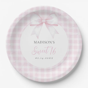 Elegant Watercolor Pink Bow Sweet 16 Girl Birthday Paper Plates