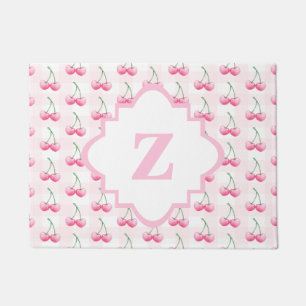Elegant Watercolor Pink Cherry Monogram Doormat