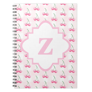 Elegant Watercolor Pink Cherry Monogram Notebook