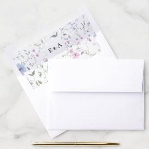 Elegant Watercolor Pink & Dusty Blue Floral Envelope Liner