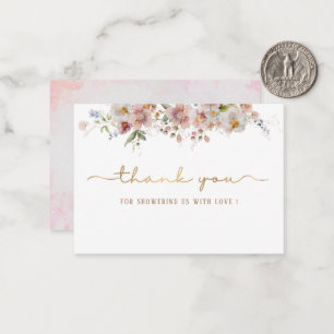 Elegant Watercolor Pink Floral Baby shower thank Note Card