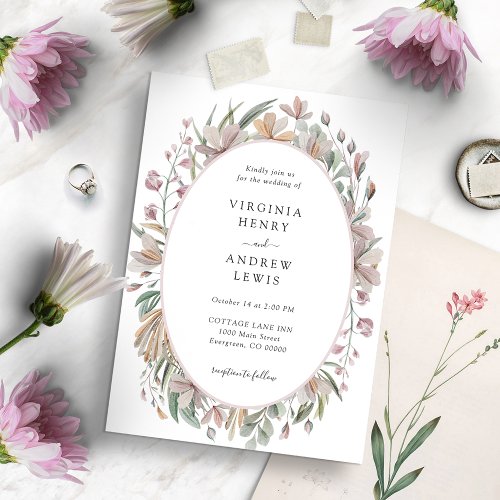 Elegant Watercolor Pink Floral Botanical Wedding Invitation
