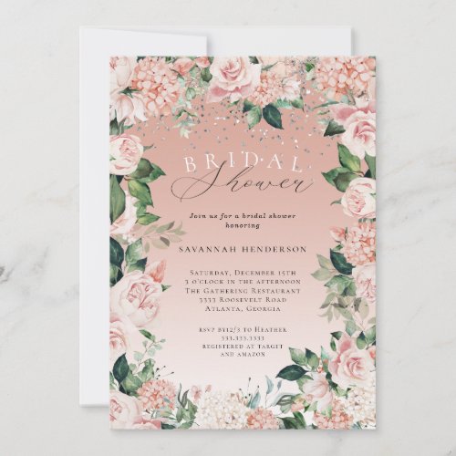Elegant Watercolor Pink Floral Bridal Shower Invitation