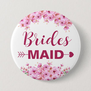 Elegant Watercolor Pink Floral Bridesmaid Button