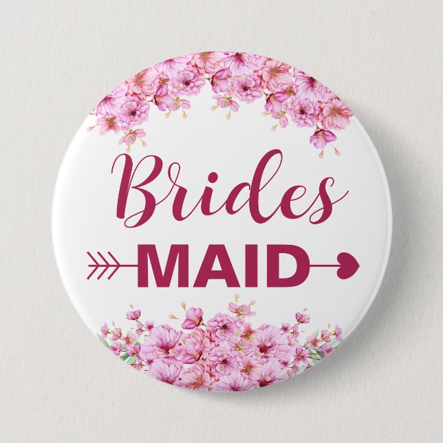 Elegant Watercolor Pink Floral Bridesmaid Button (Front)