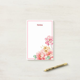 Elegant Watercolor Pink Floral Corner Border Notes