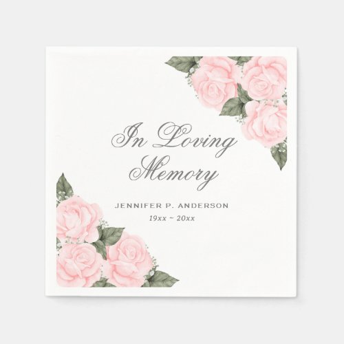 Elegant Watercolor Pink Floral Funeral Memorial Napkins