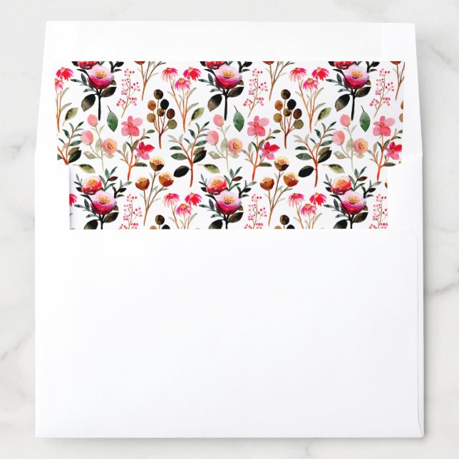 Elegant Watercolor Pink Floral Greenery Pattern Envelope Liner (In Envelope)