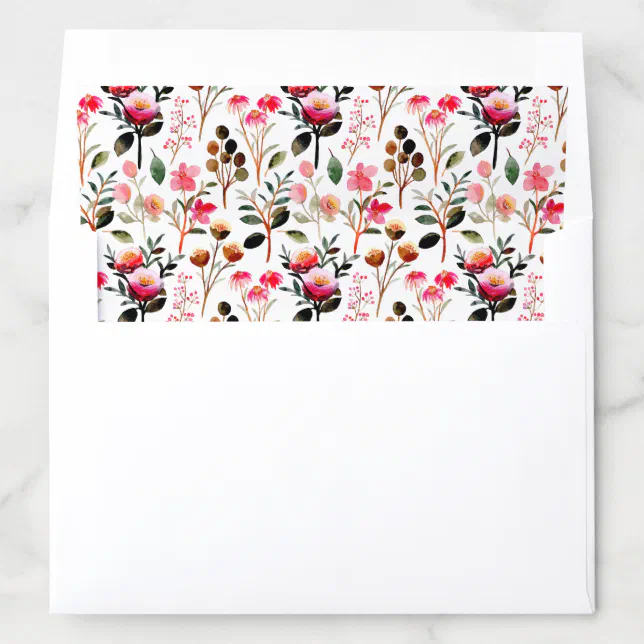Elegant Watercolor Pink Floral Greenery Pattern Envelope Liner | Zazzle