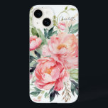 Elegant Watercolor Pink Floral Personalized Name Case-Mate iPhone 14 Case<br><div class="desc">Elegant Watercolor Pink Floral Personalized Name iPhone Case features elegant pink watercolor flowers with green leaves on a white background with your personalized name in modern calligraphy script typography. Perfect as a personalized gift for mom, wife, sister, grandmother for birthday, Christmas, holidays, Mother's Day and more. Designed by ©Evco Studio...</div>