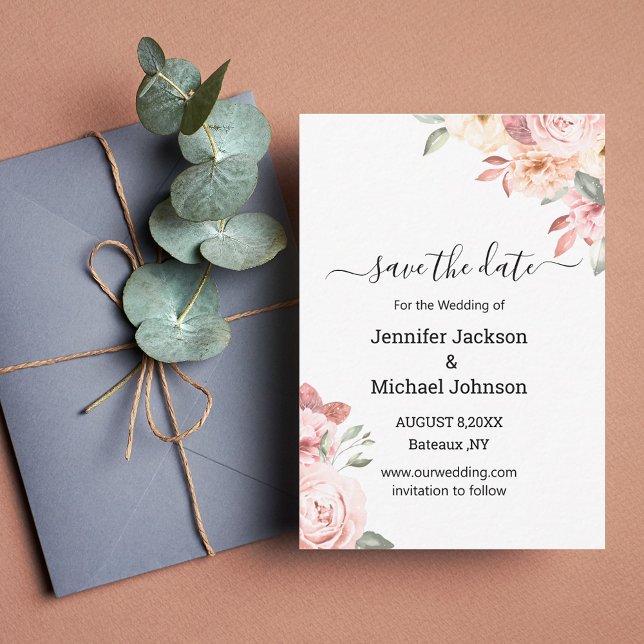 elegant watercolor pink floral save the date card (Creator Uploaded)