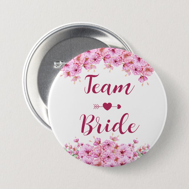 Elegant Watercolor Pink Floral Team Bride Button (Front & Back)