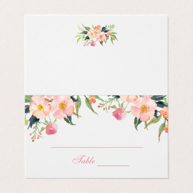 Elegant Watercolor Pink Floral Wedding Place Card