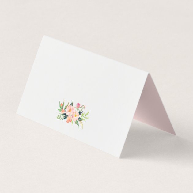 Elegant Watercolor Pink Floral Wedding Place Card