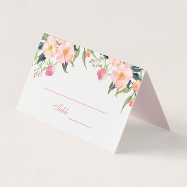 Elegant Watercolor Pink Floral Wedding Place Card