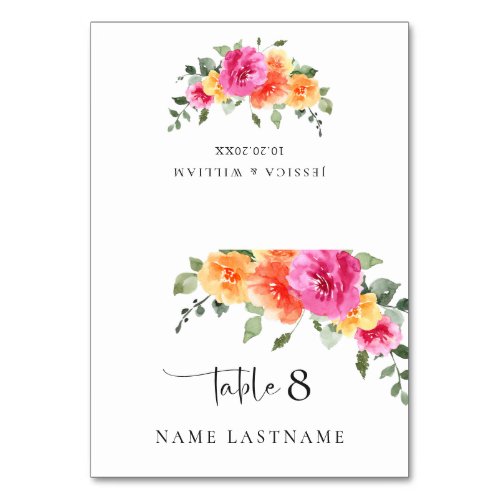 Elegant Watercolor Pink Flower Wedding Place Card