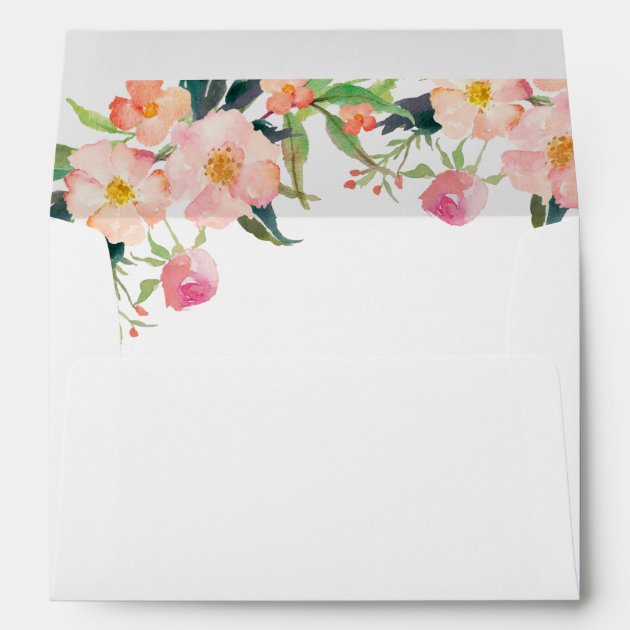 Elegant Watercolor Pink Flowers For 5x7 Invitation Envelope
