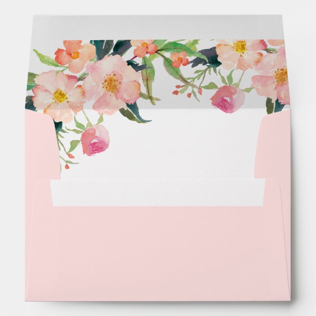 Elegant Watercolor Pink Flowers for 5x7 Invitation Envelope (Back (Bottom))