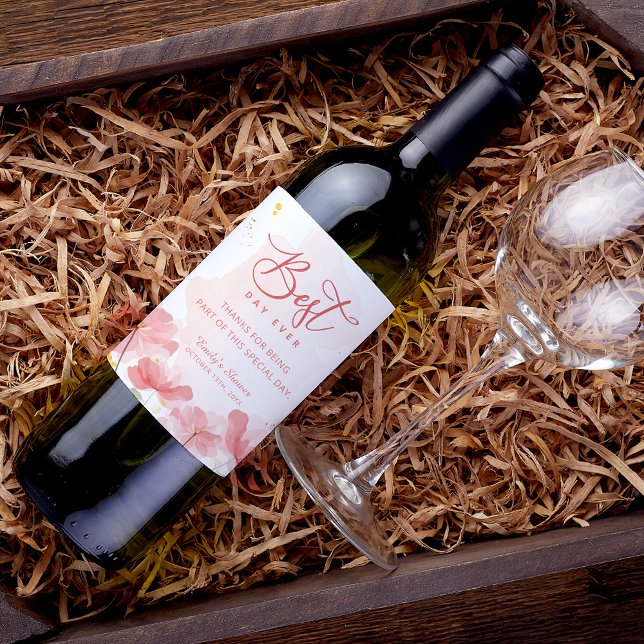 Elegant Watercolor Pink Flowers  Wine Label (Creator Uploaded)