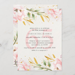 Elegant Watercolor Pink & Gold 65th Birthday Party Invitation