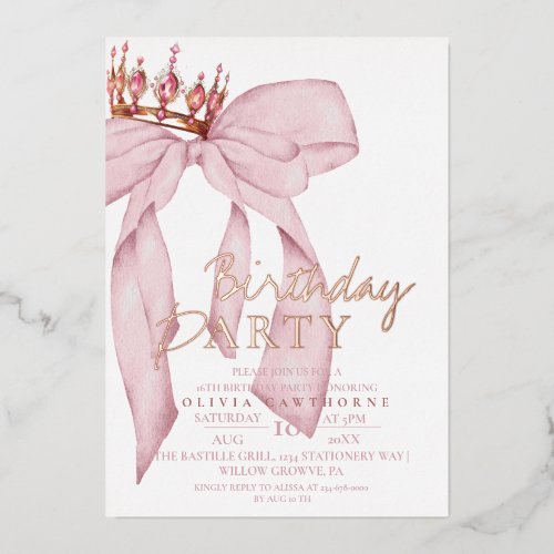 Elegant  Watercolor Pink Gold Bow Birthday Party