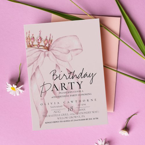 Elegant Watercolor Pink Gold Bow Birthday Party 