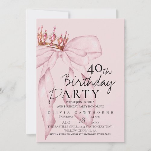 Elegant Watercolor Pink Gold Bow Birthday Party 