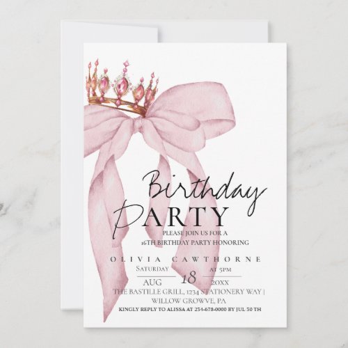 Elegant Watercolor Pink Gold Bow Birthday Party 