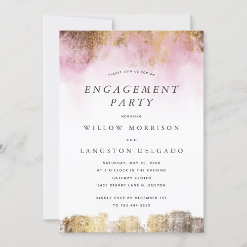 Elegant Watercolor Pink Gold Engagement Party Invitation