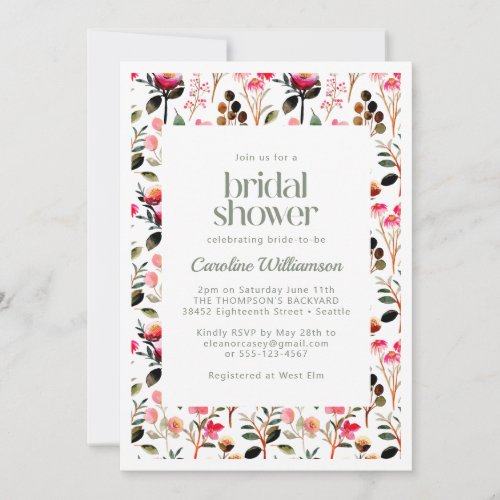 Elegant Watercolor Pink Greenery Bridal Shower Invitation
