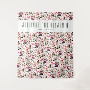 Elegant Watercolor Pink Greenery Custom Wedding Tapestry