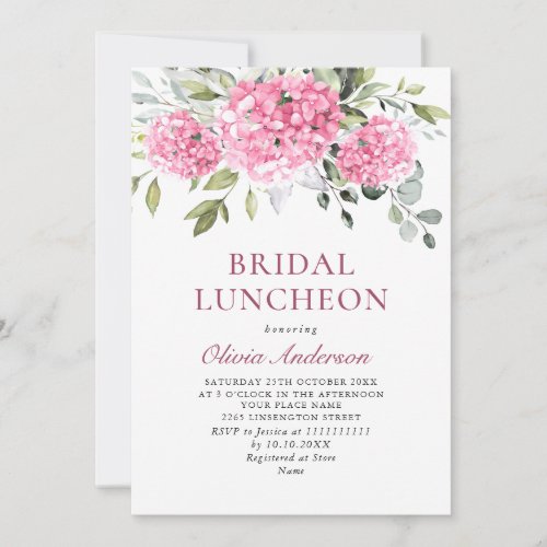 Elegant Watercolor Pink Hydrangea BRIDAL LUNCHEON Invitation