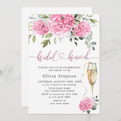 Elegant Watercolor Pink Hydrangea BRIDAL SHOWER Invitation