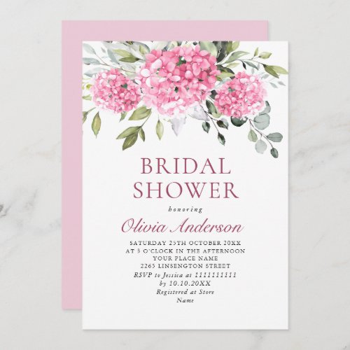 Elegant Watercolor Pink Hydrangea BRIDAL SHOWER Invitation