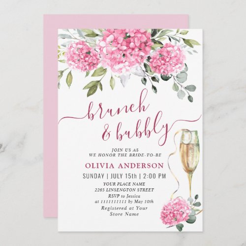 Elegant Watercolor Pink Hydrangea BRIDAL SHOWER Invitation