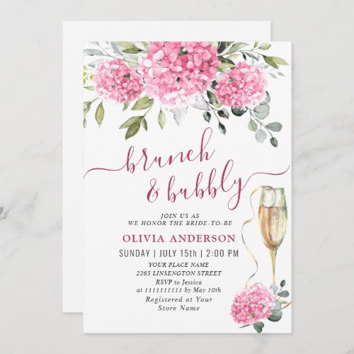 Elegant Watercolor Pink Hydrangea BRIDAL SHOWER Invitation