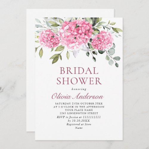 Elegant Watercolor Pink Hydrangea BRIDAL SHOWER Invitation