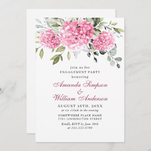 Elegant Watercolor Pink Hydrangea ENGAGEMENT PARTY Invitation