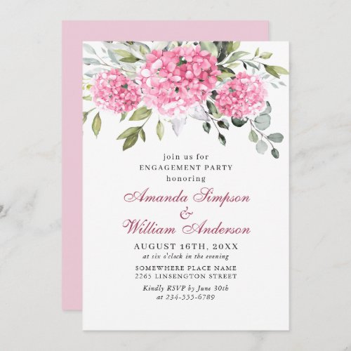 Elegant Watercolor Pink Hydrangea ENGAGEMENT PARTY Invitation