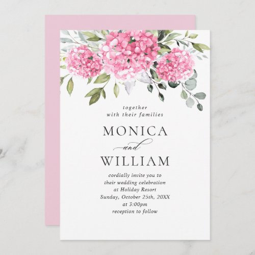 Elegant Watercolor Pink Hydrangea Floral Wedding Invitation