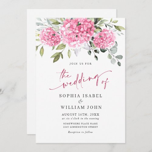 Elegant Watercolor Pink Hydrangea Floral Wedding Invitation