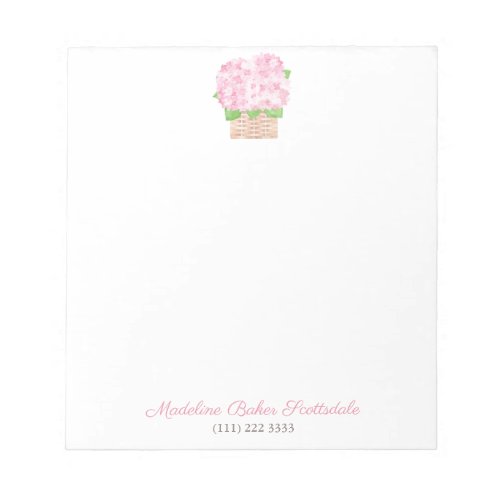 Elegant Watercolor Pink Hydrangea Ladys Notepad