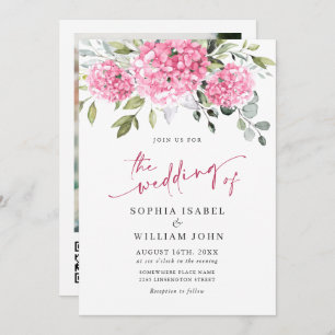 Elegant Watercolor Pink Hydrangea Photo Wedding Invitation