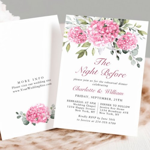 Elegant Watercolor Pink Hydrangea Rehearsal Dinner Invitation