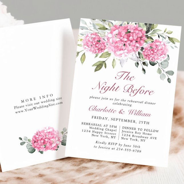 Elegant Watercolor Pink Hydrangea Rehearsal Dinner Invitation (Creator Uploaded)